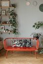 Black and White Floral Padded Brown Wooden Framed Armchair