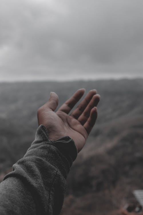 Free Person Wearing Gray Sleeve Under White Clouds at Daytime Stock Photo