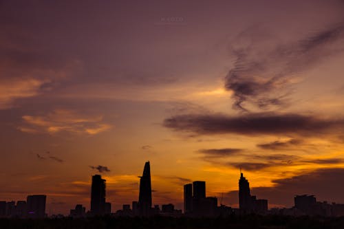 Silhouette of City Skyline during Sunset