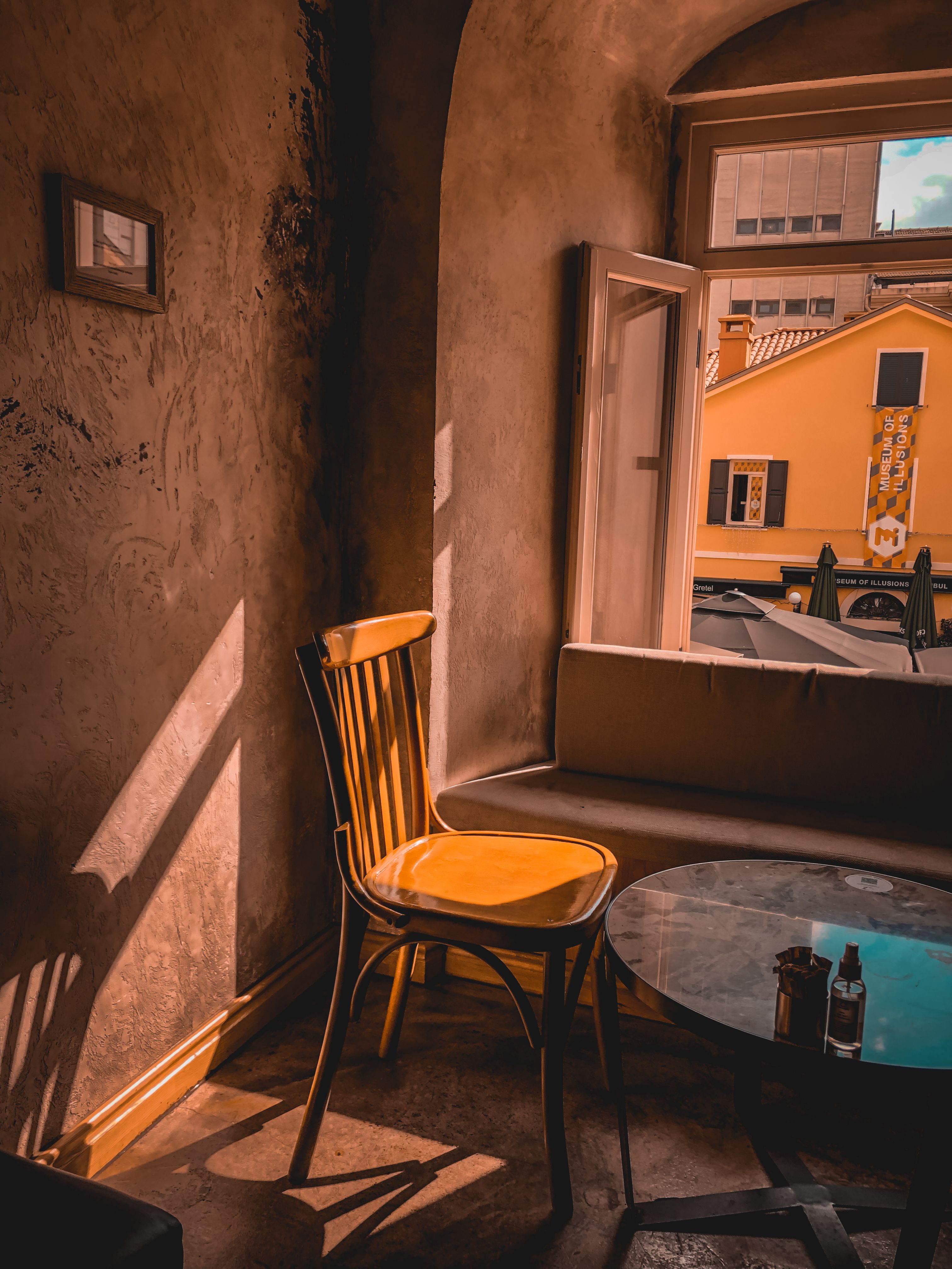 Sunlit corner of a coffee shop