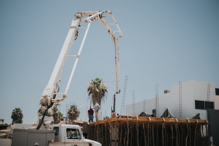 White Crane In A Construction Site