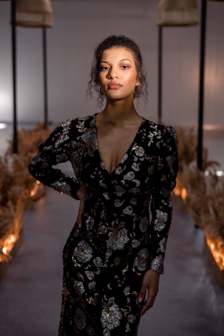 Young Woman In A Floral Dress 