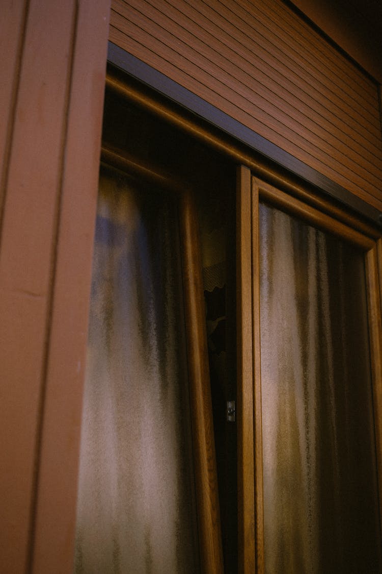 Open Window In Wooden Brown House