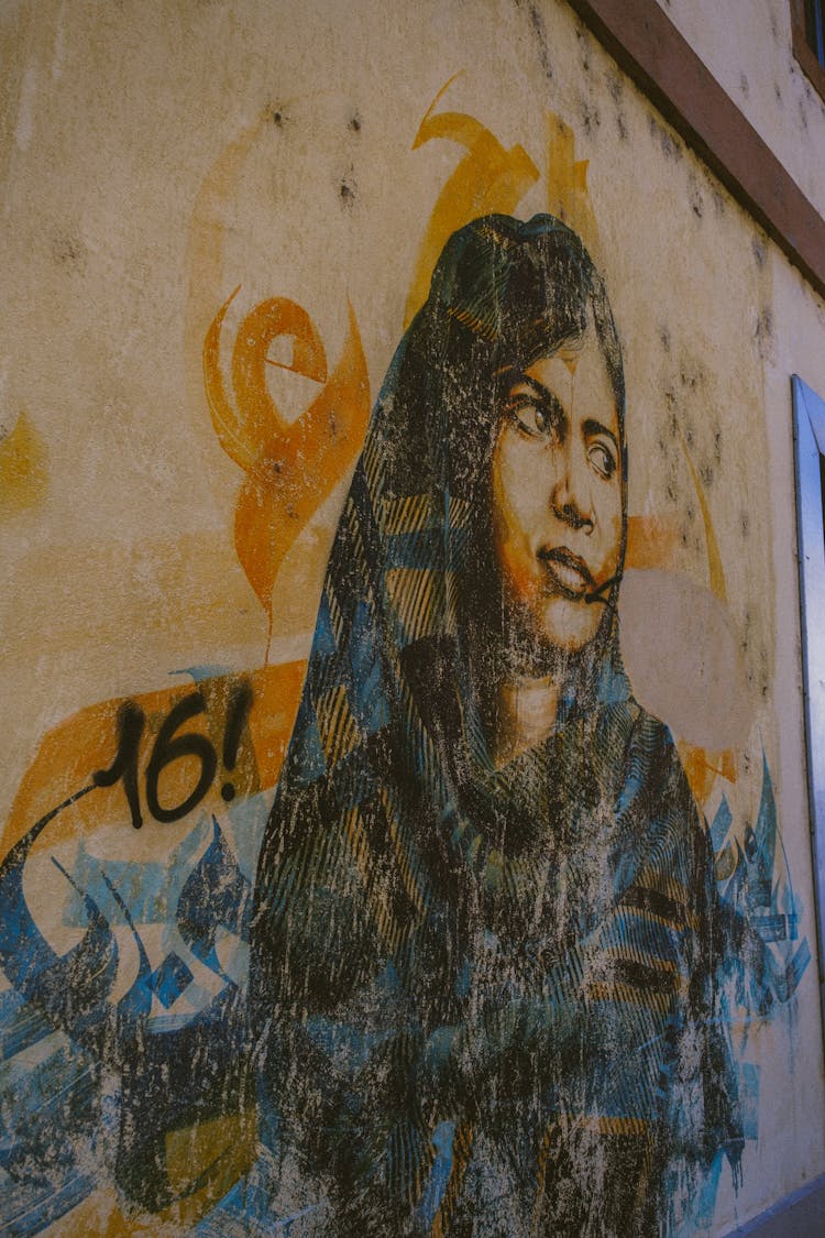 Graffiti Portrait Of Woman In Head Kerchief 