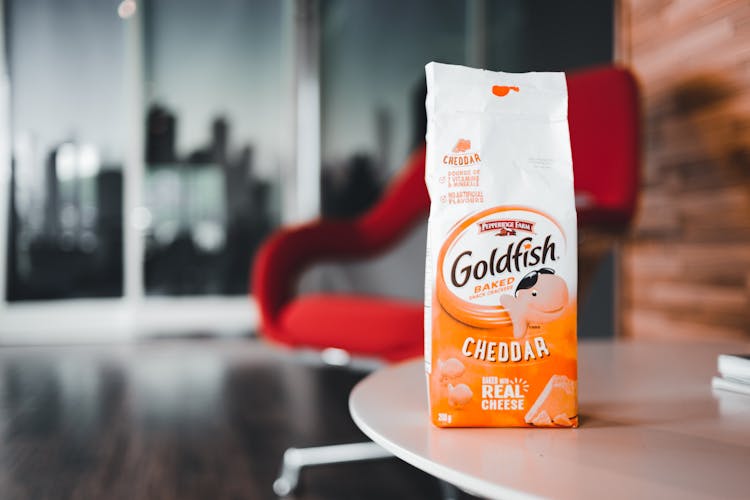 Pack Of Goldfish Crackers On A Table 