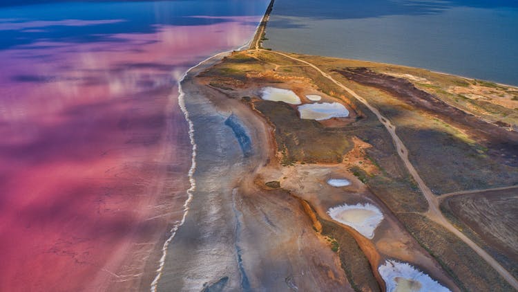 Pink Aurora On Sea Shore