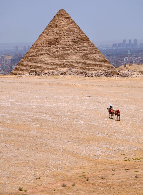 Person Riding on a Camel Near a Pyramid