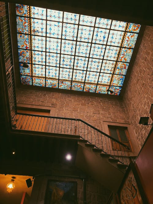 Free Low Angle Shot of a Stained-glass Ceiling Stock Photo