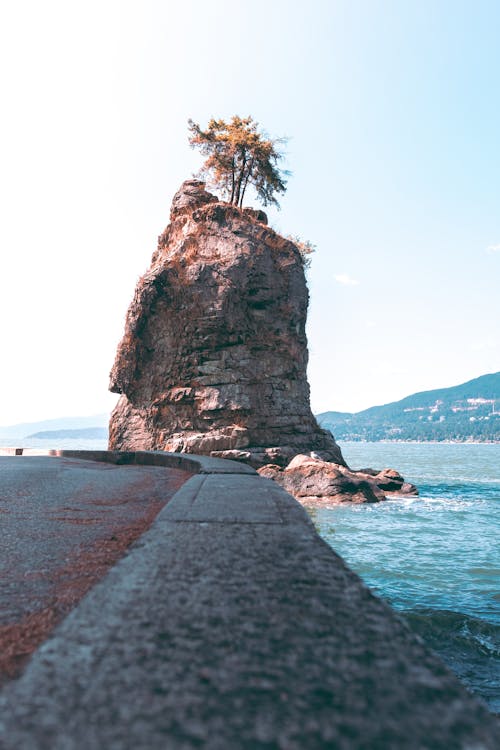 Brown Rock Formation on Water