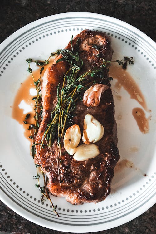 Cooked Meat on White Ceramic Plate