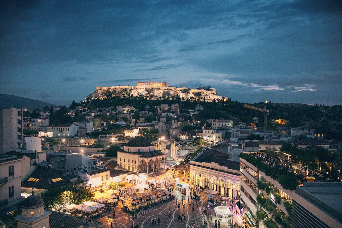 Lighted Buildings Nighttime Athens