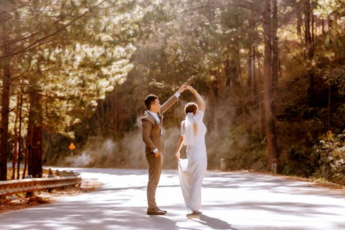 Bride and Groom on the Forest Road 