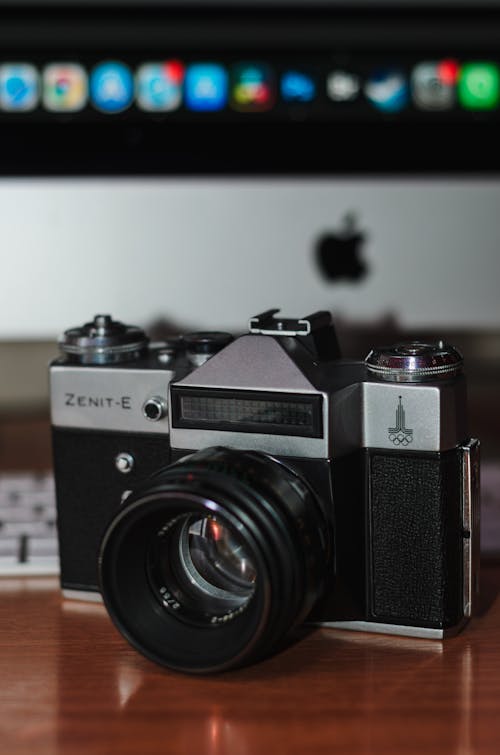 A Vintage Zenit Analog Camera in Close-up Shot