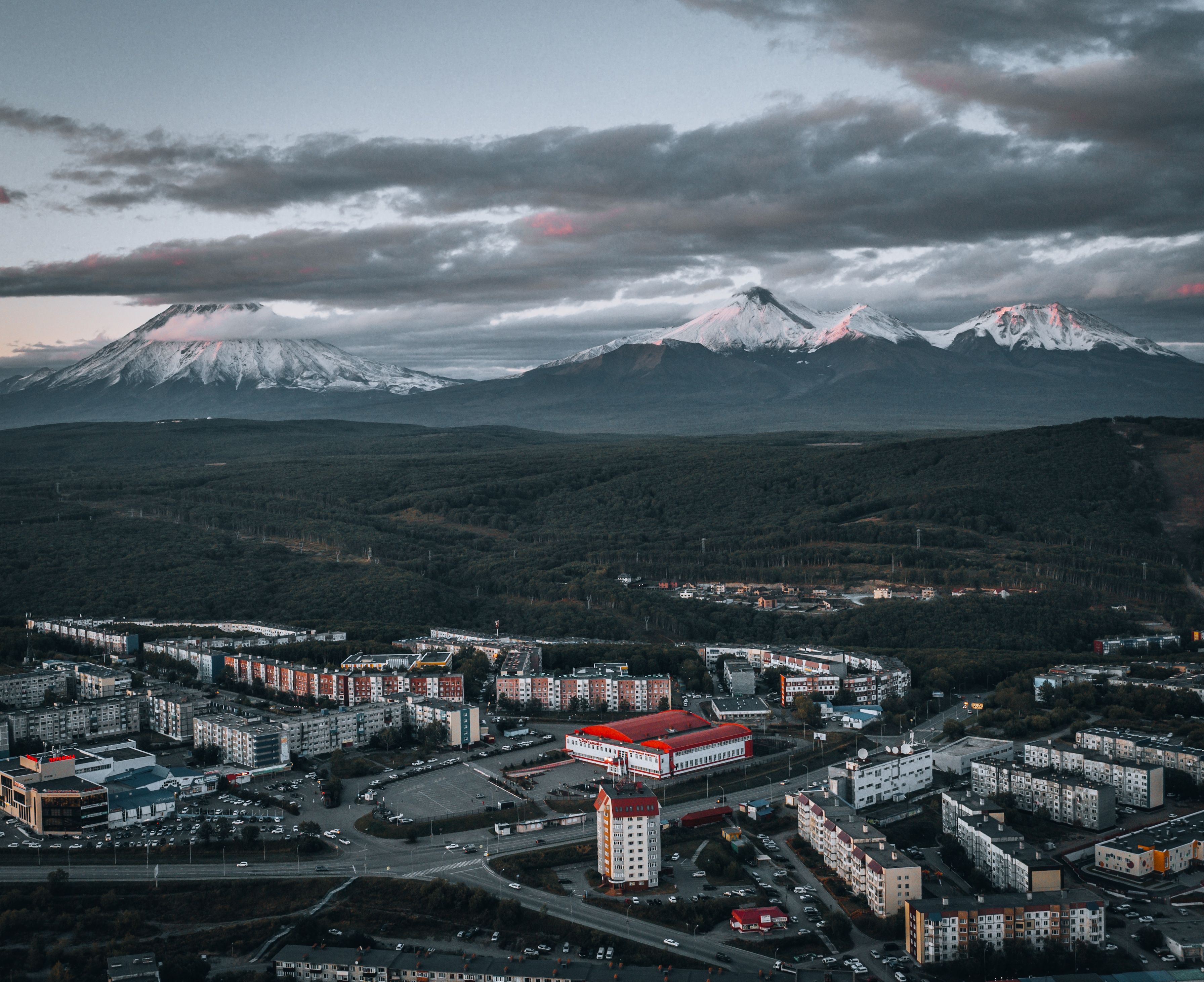 Aerial View of Covered in Snow Buildings · Free Stock Photo