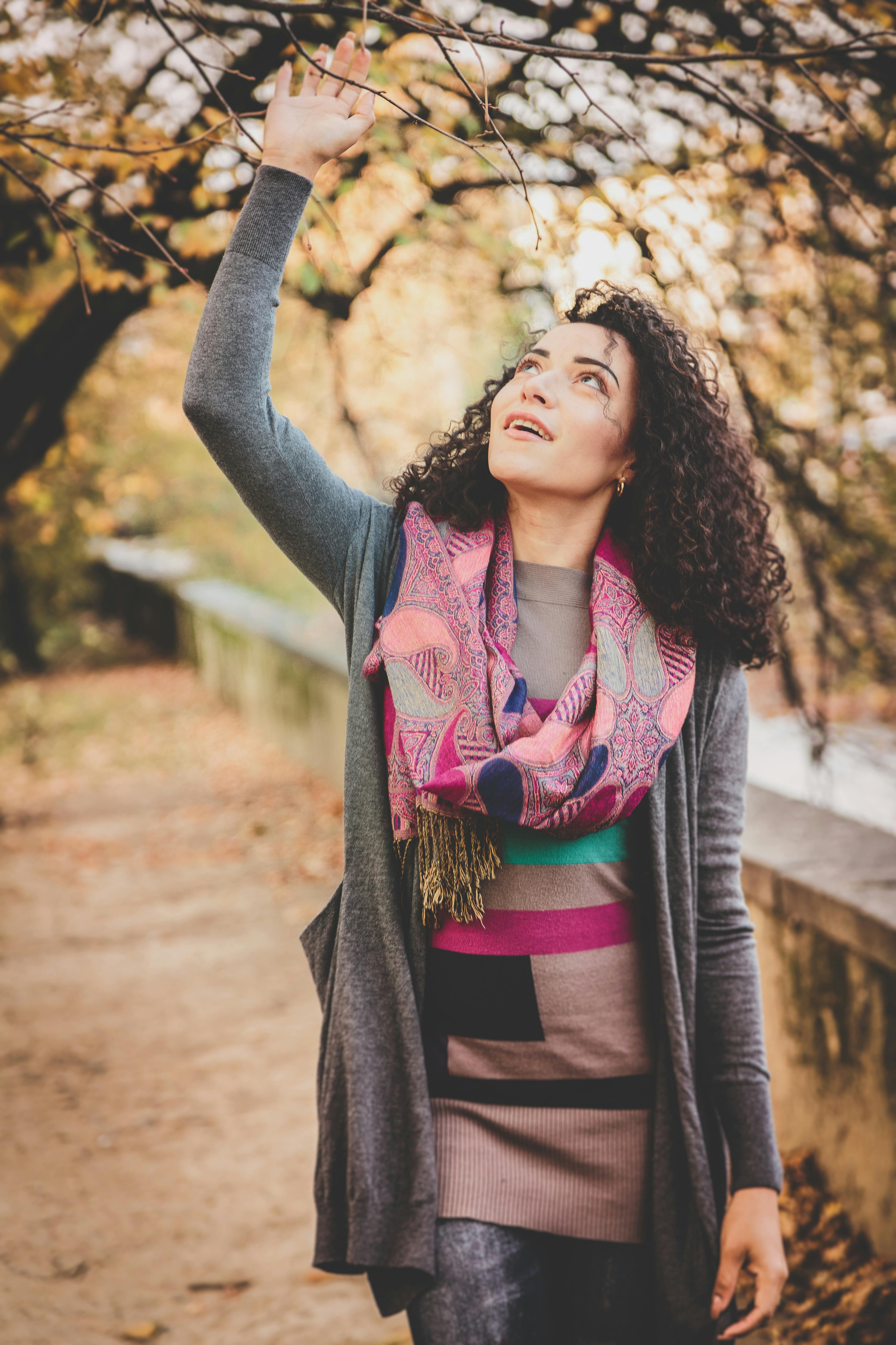 In Cardigan Looking Up In Studio Person Wearing Gray Cardigan Looking Up 183 Free Stock Photo