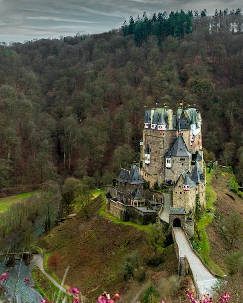 Free Drone Shot of Eltz Castle Stock Photo