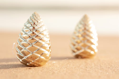 Close-up of Christmas Ornaments in the Shape of Cones 