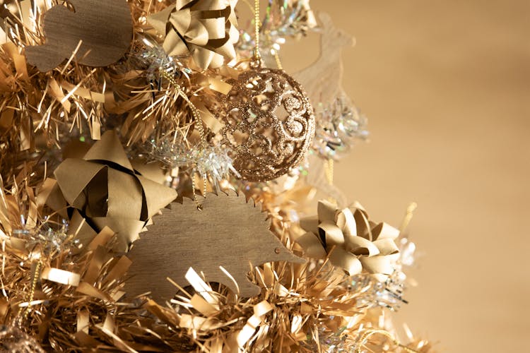 Hanging Golden Christmas Ornaments