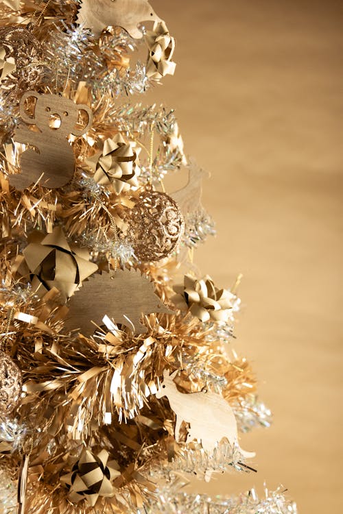 Closeup View Of Many Gold Silver Decorations On Christmas Tree Stock Photo  - Download Image Now - iStock