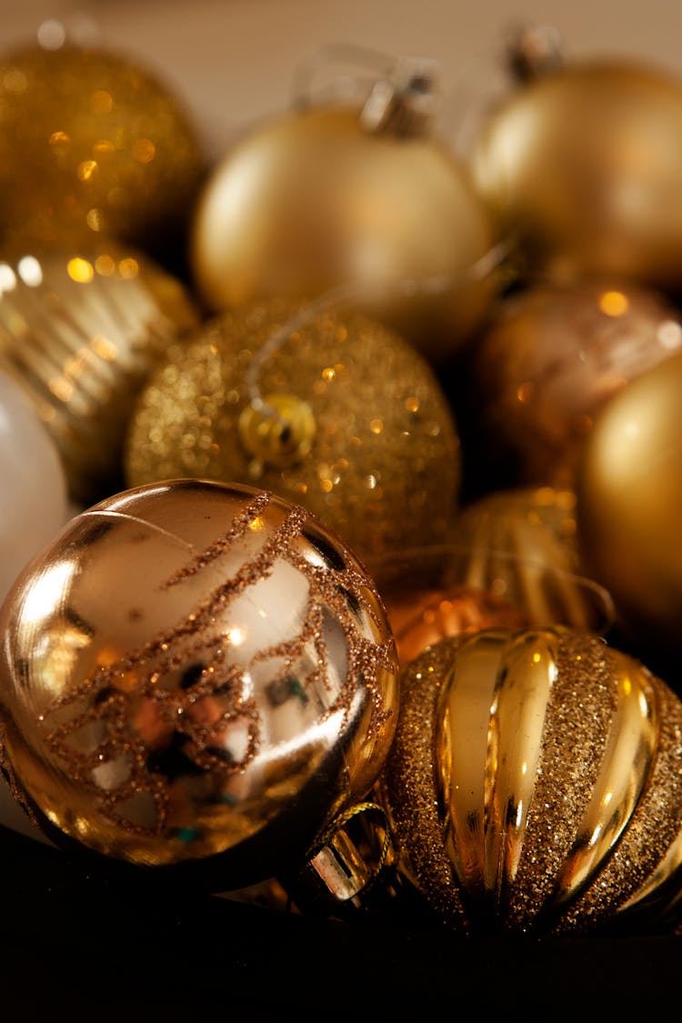 Close-up Of Gold Christmas Baubles 