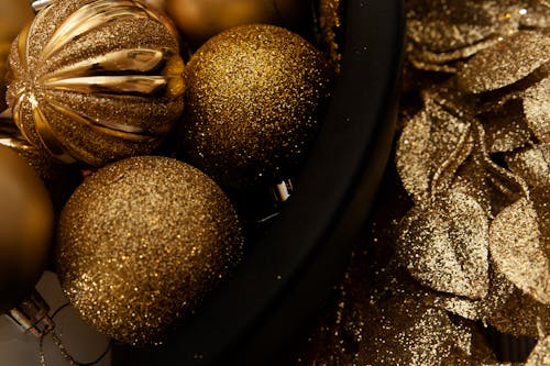 Golden Christmas Balls with Glitter