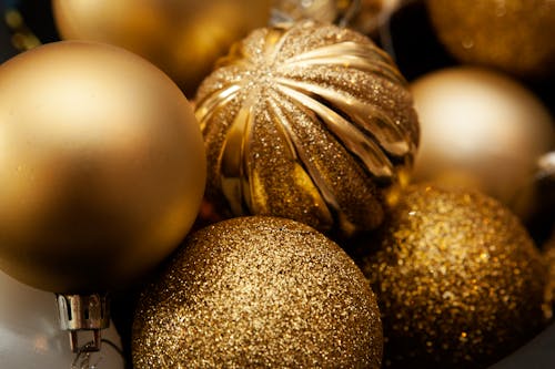 Close-up of Golden Christmas Baubles 