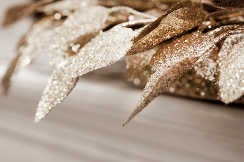 A Christmas Ornament of Leaves with Silver Glitters