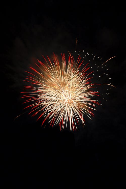 Red and White Fireworks in the Sky