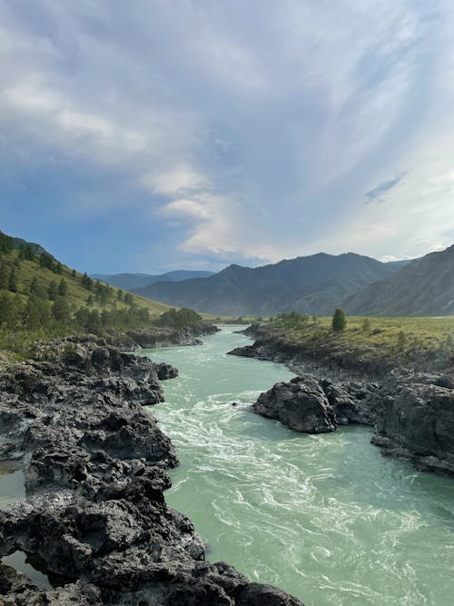 Gratis arkivbilde med elv, fjell, gress