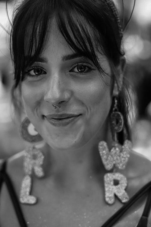 Grayscale Photography of Woman With Nose Ring