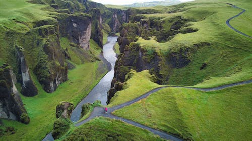 Aerial Photography of Fjaðrárgljúfur in Iceland