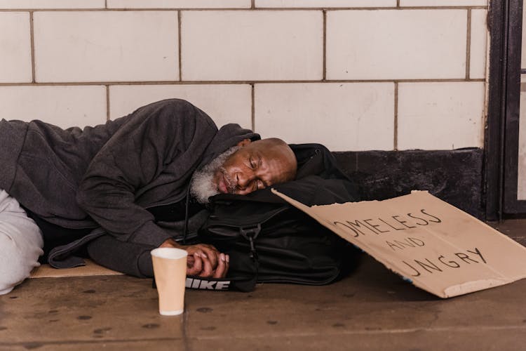 A Homeless Man Sleeping