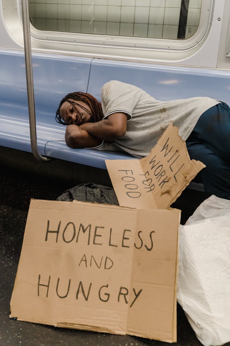 A Homeless Man With Signs