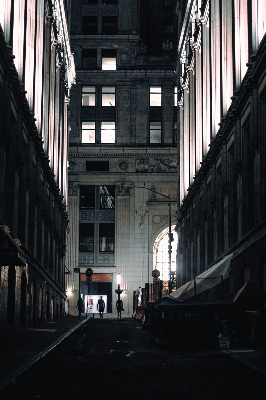 Night surveillance scene in a city alley