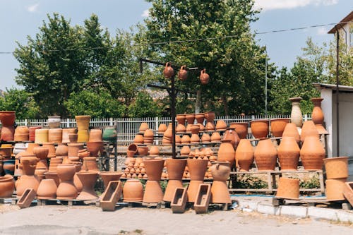 Clay Pots Displayed Outdoors