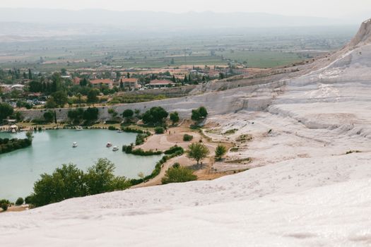 Hot-air balloon over travertines — Pamukkale