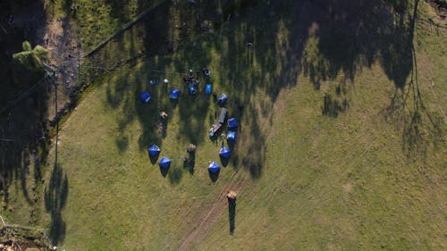 Imagine de stoc gratuită din camping, corturi albastre, fotografie aeriană