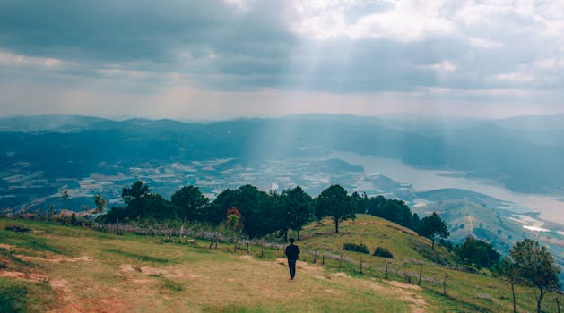 阳光明媚，山地景观宁静，景色宜人