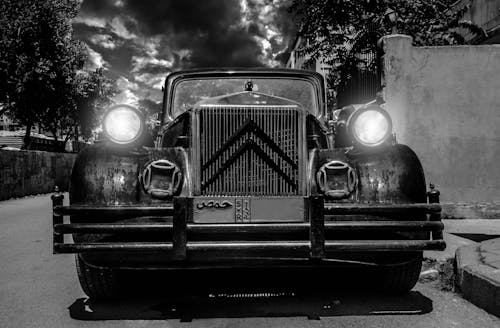 Monochrome Photography of Classic Citroen Car