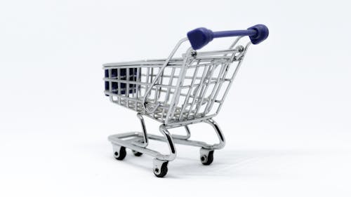 Gray and Blue Stainless Steel Shopping Cart