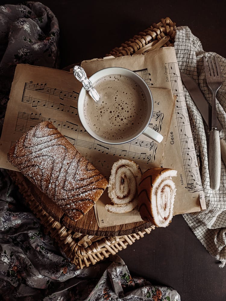 Overhead Shot Of Cake And Coffee