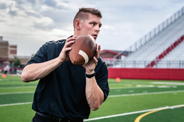 American Footballer On Stadium