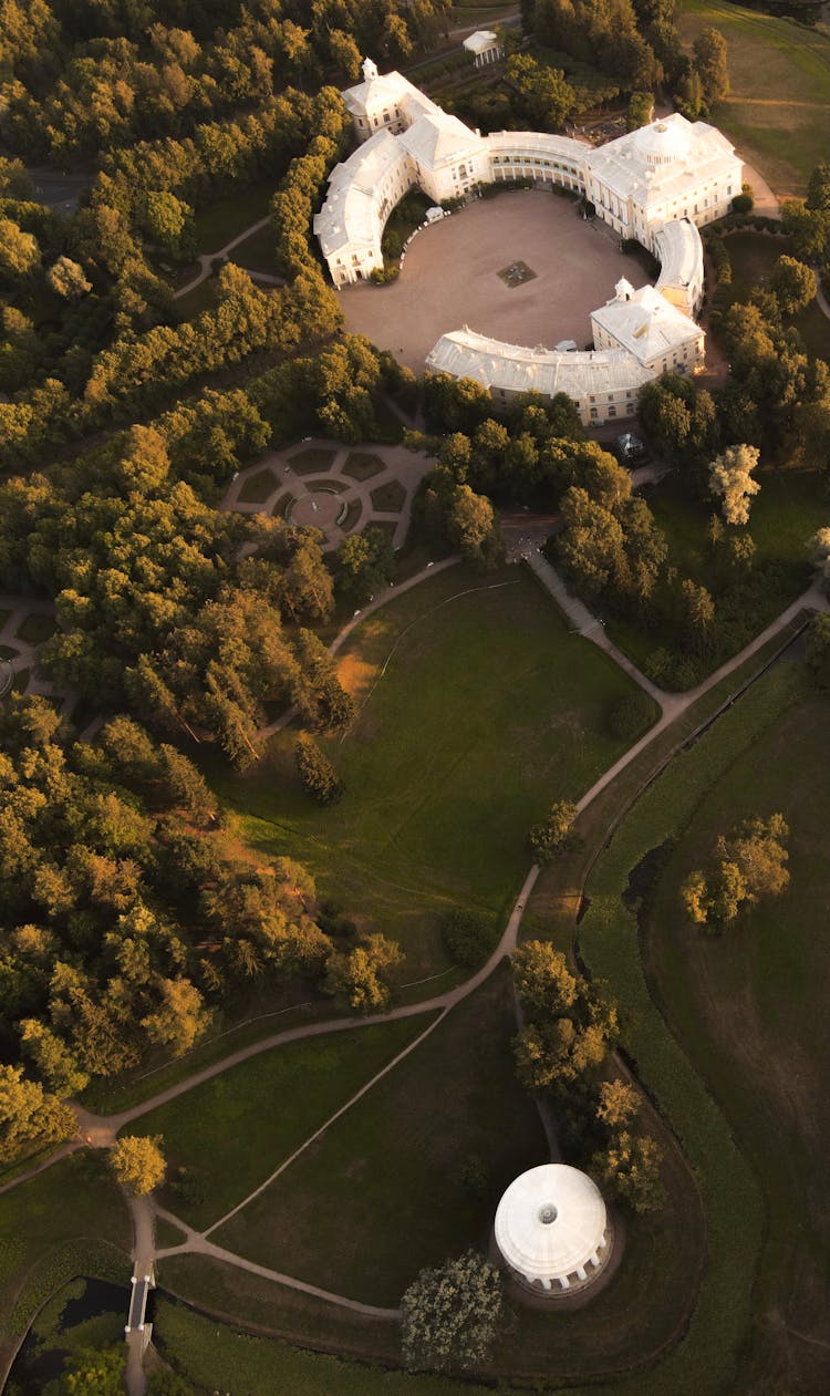 Aerial Shot Of Pavlovsk Palace In Russia 