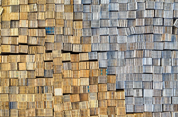 Aerial Shot Of Wood Pallet In Stacks