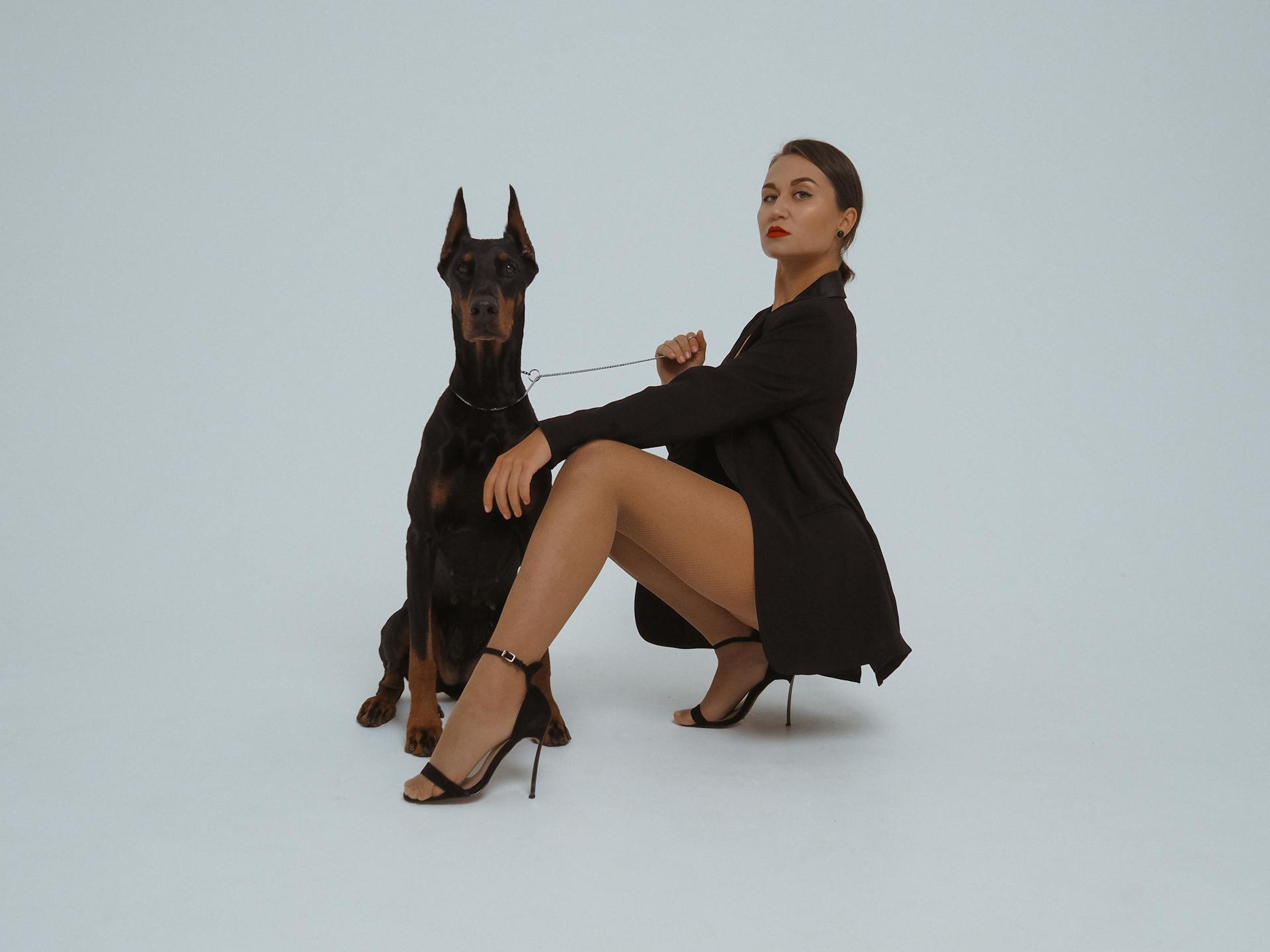 Fierce Woman and Dog Doing a Photoshoot