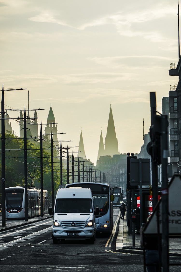 Traffic In A City At Sunrise