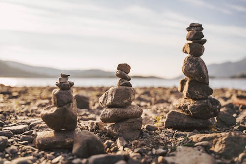 Stacks of Rocks on a Beach 