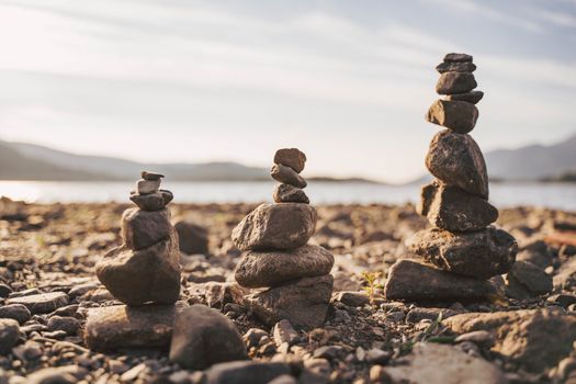 Stacks of Rocks on a Beach 