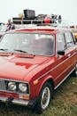 Red and White Vintage Car