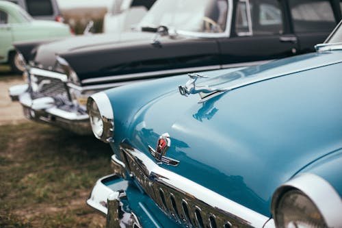 Free Blue and Silver Vintage Car Stock Photo